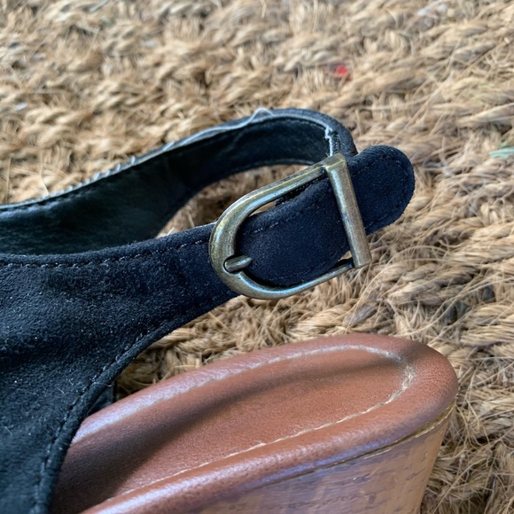 Black Open Toe Studded Suede Wedges - Picture 6 of 7